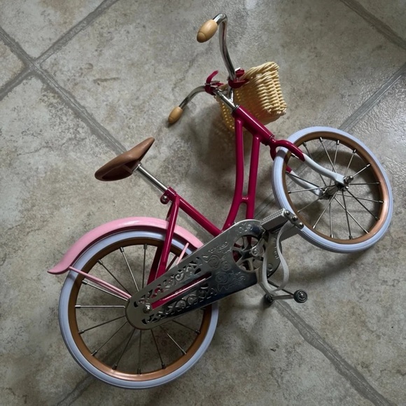 American Girl Pink Bicycle with Yellow Basket - Picture 3 of 6